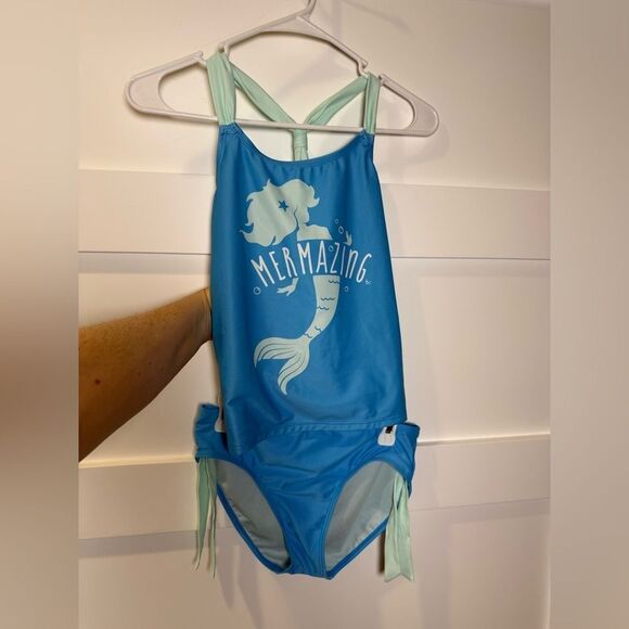 Justice Other - Blue 'Mermazing' Mermaid 2 piece Swimsuit Set size 14